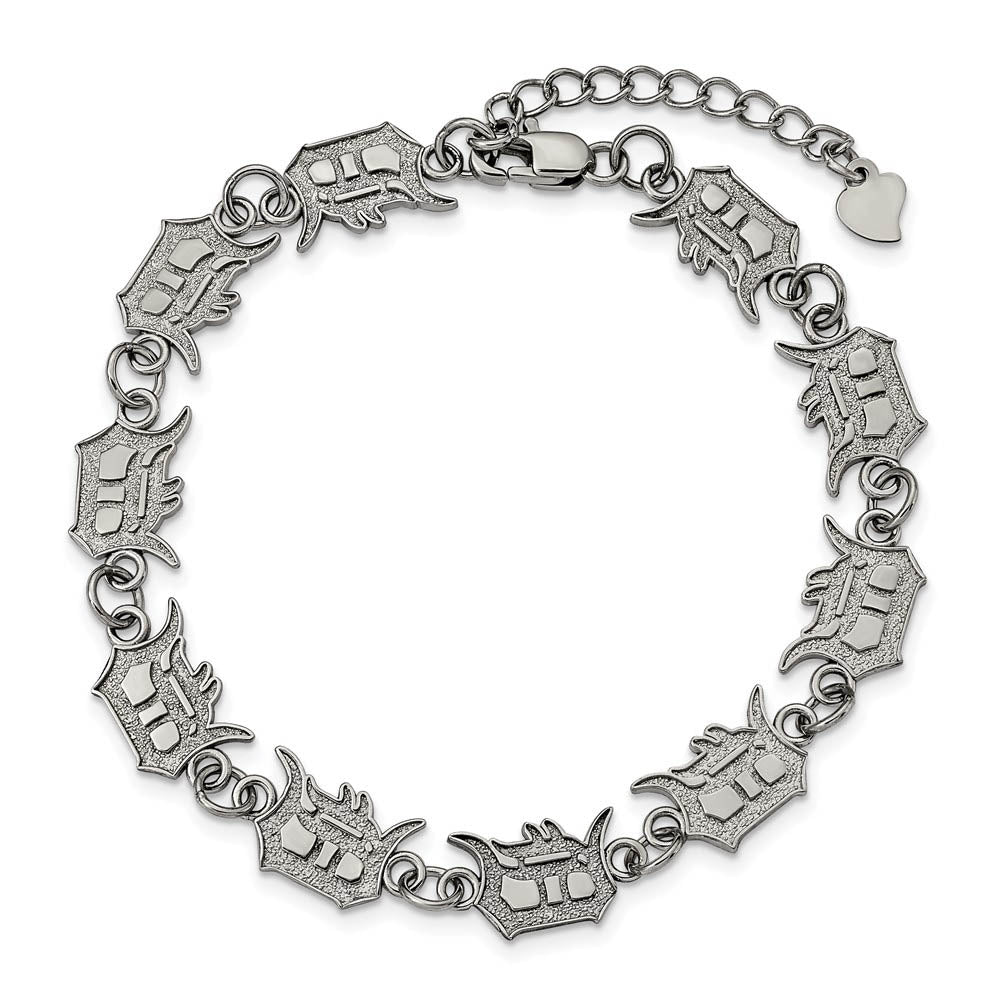 Alternate view of the Stainless Steel MLB Detroit Tigers Link Bracelet, 7.25 to 8.75 Inch by The Black Bow Jewelry Co.