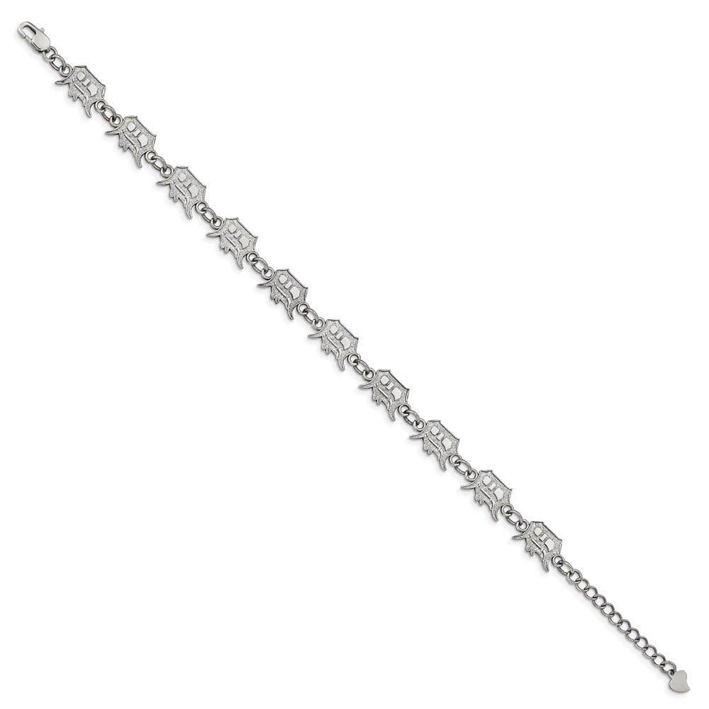 Alternate view of the Stainless Steel MLB Detroit Tigers Link Bracelet, 7.25 to 8.75 Inch by The Black Bow Jewelry Co.