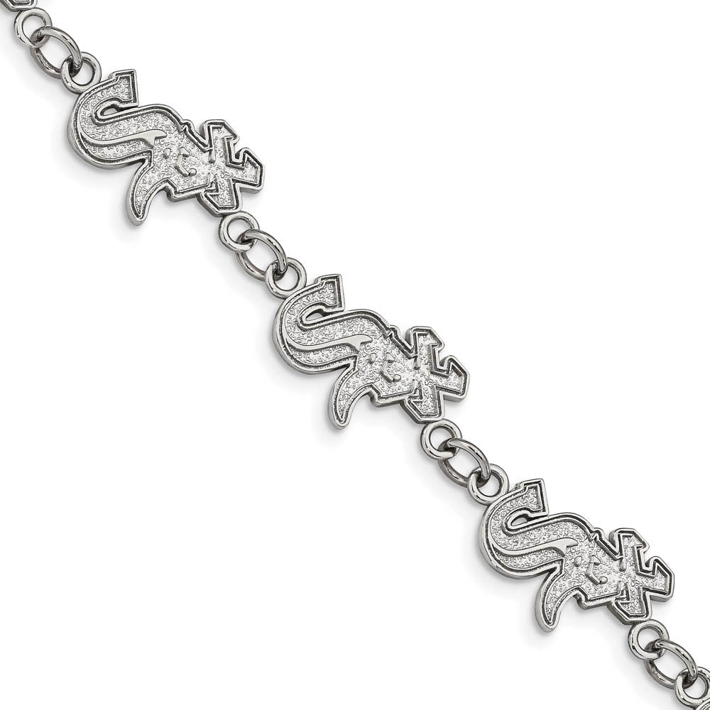 Stainless Steel MLB Chicago White Sox Link Bracelet, 7 to 8.5 Inch, Item B19669 by The Black Bow Jewelry Co.