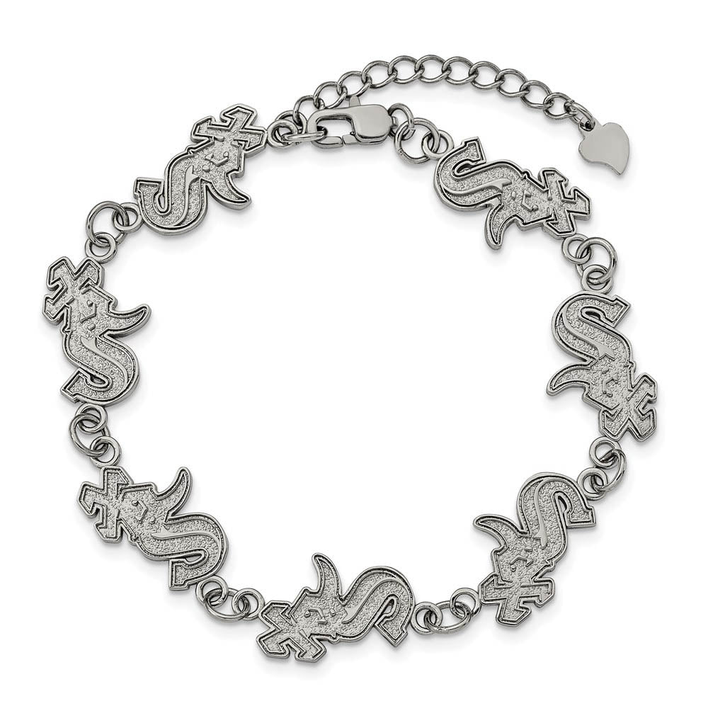 Alternate view of the Stainless Steel MLB Chicago White Sox Link Bracelet, 7 to 8.5 Inch by The Black Bow Jewelry Co.