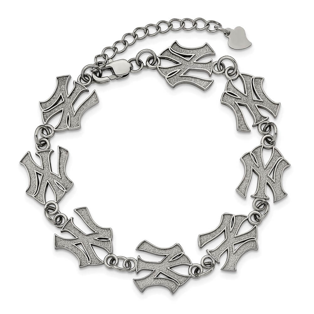 Alternate view of the Stainless Steel MLB New York Yankees Link Bracelet, 6.75 to 8.25 Inch by The Black Bow Jewelry Co.