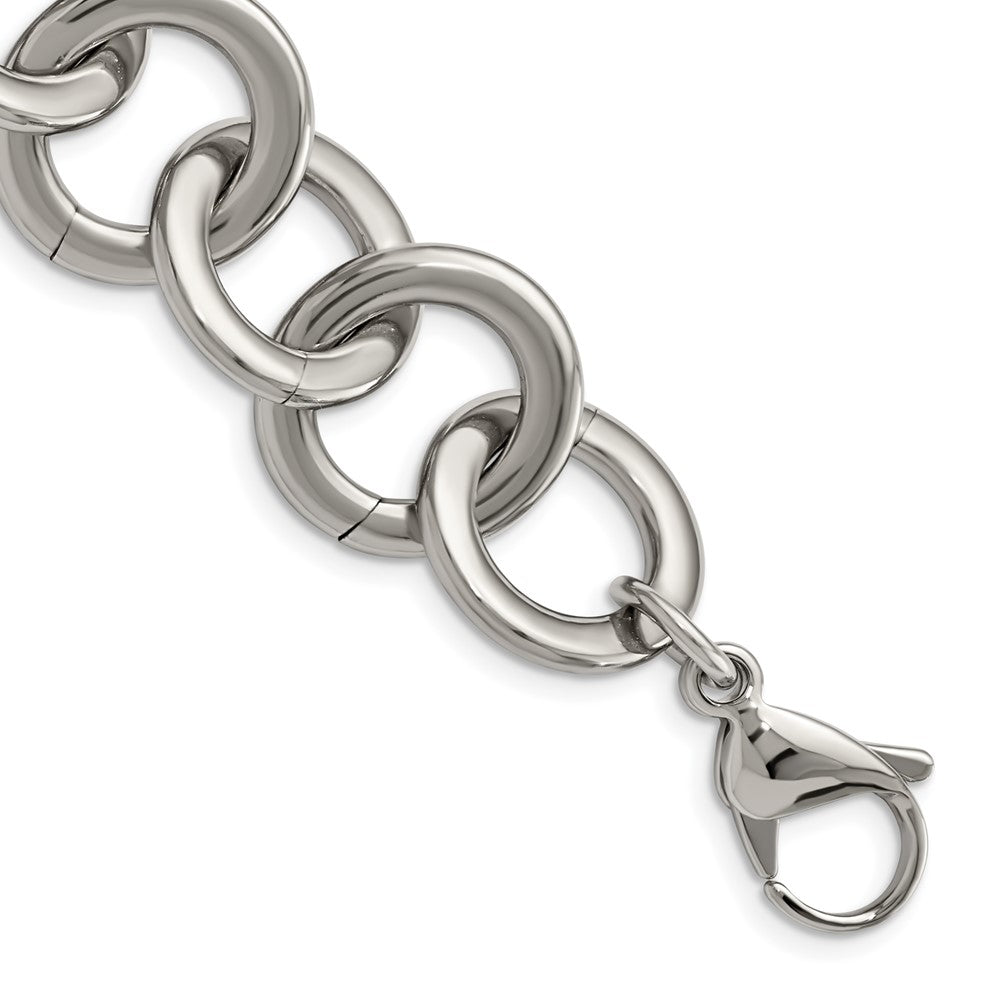18mm Stainless Steel Polished Circle Link Chain Bracelet, 7.5-8.5 Inch, Item B19711 by The Black Bow Jewelry Co.