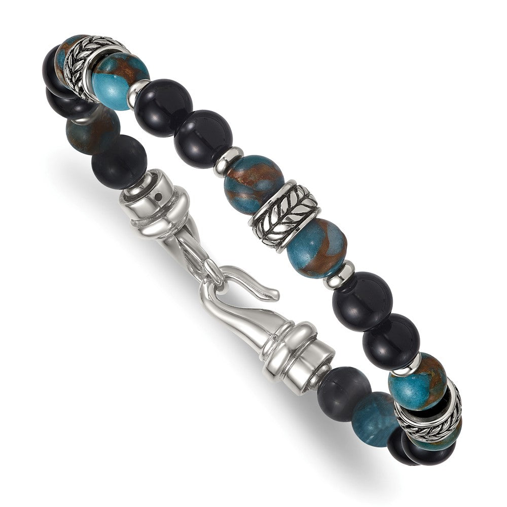 10.25mm Stainless Steel Multi-Color Onyx Bead Bracelet, 8.5 Inch, Item B19725 by The Black Bow Jewelry Co.