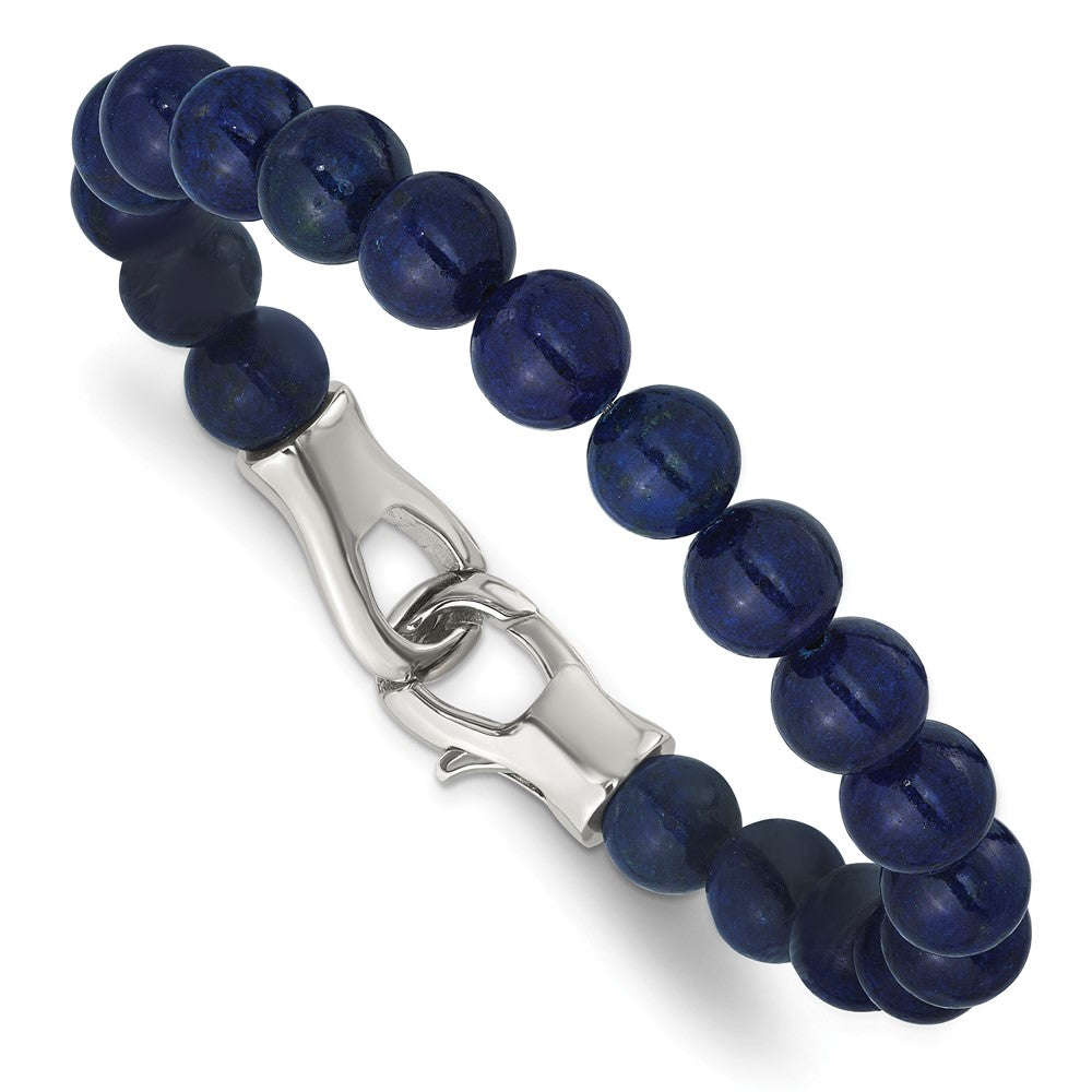 10mm Stainless Steel Genuine Lapis Bead Chain Bracelet, 9 Inch, Item B19869 by The Black Bow Jewelry Co.