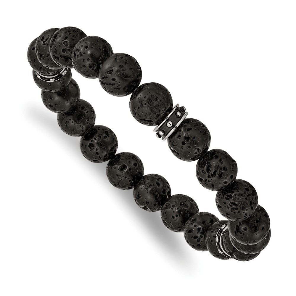 10.5mm Stainless Steel Enamel Lava Stone Bead Stretch Bracelet, 7.5 In, Item B19902 by The Black Bow Jewelry Co.