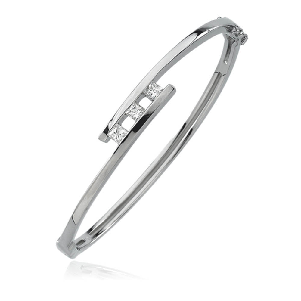 14k White Gold & 5/8 Ctw Diamond 3 Stone Hinged Bangle Bracelet, Item B8023-14KW by The Black Bow Jewelry Co.
