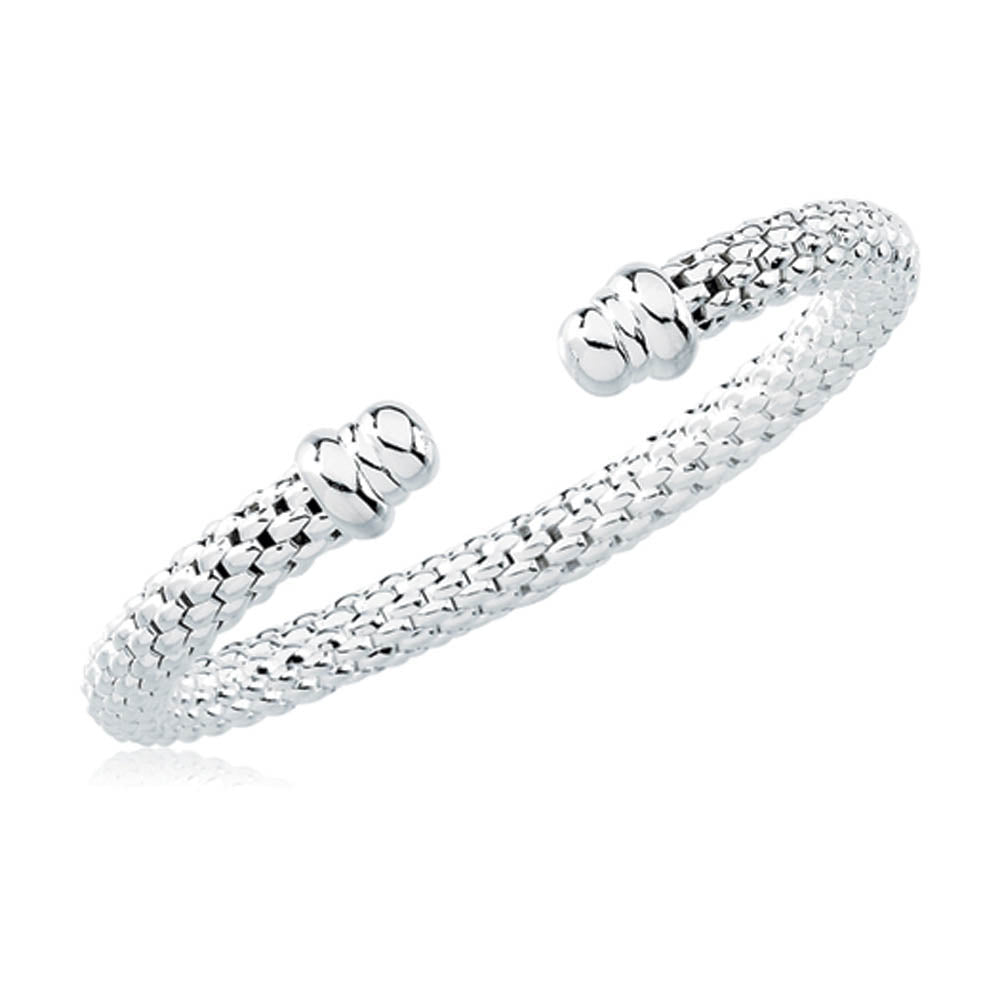Sterling Silver 7.25mm Hollow Popcorn Cuff Bracelet, Item B8034-SS by The Black Bow Jewelry Co.