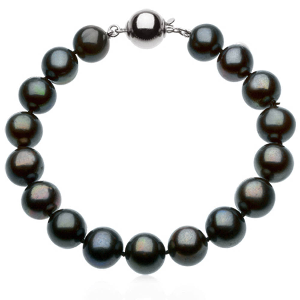 10-11mm FW Cultured Black Pearl & Sterling Silver 7.75 Inch Bracelet, Item B8093 by The Black Bow Jewelry Co.