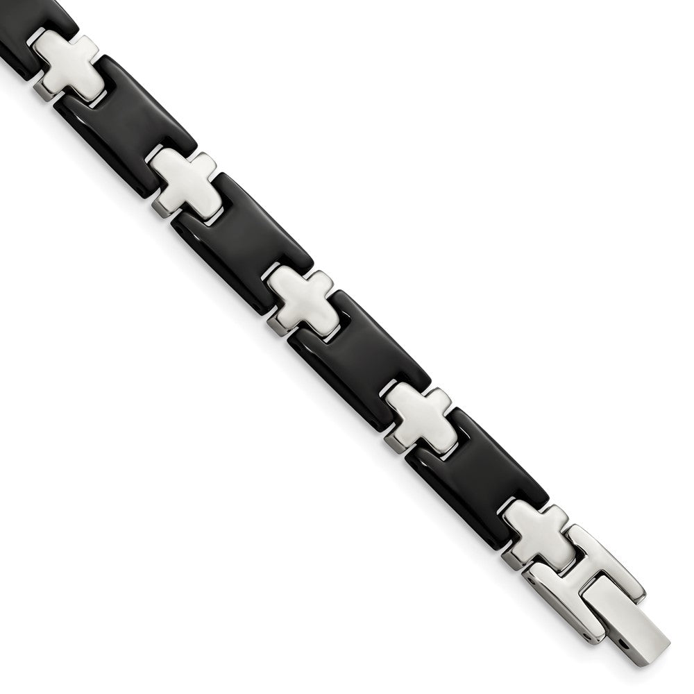 Men&#39;s Stainless Steel and Black Plated Cross Link Bracelet, 8.25 Inch, Item B8164 by The Black Bow Jewelry Co.