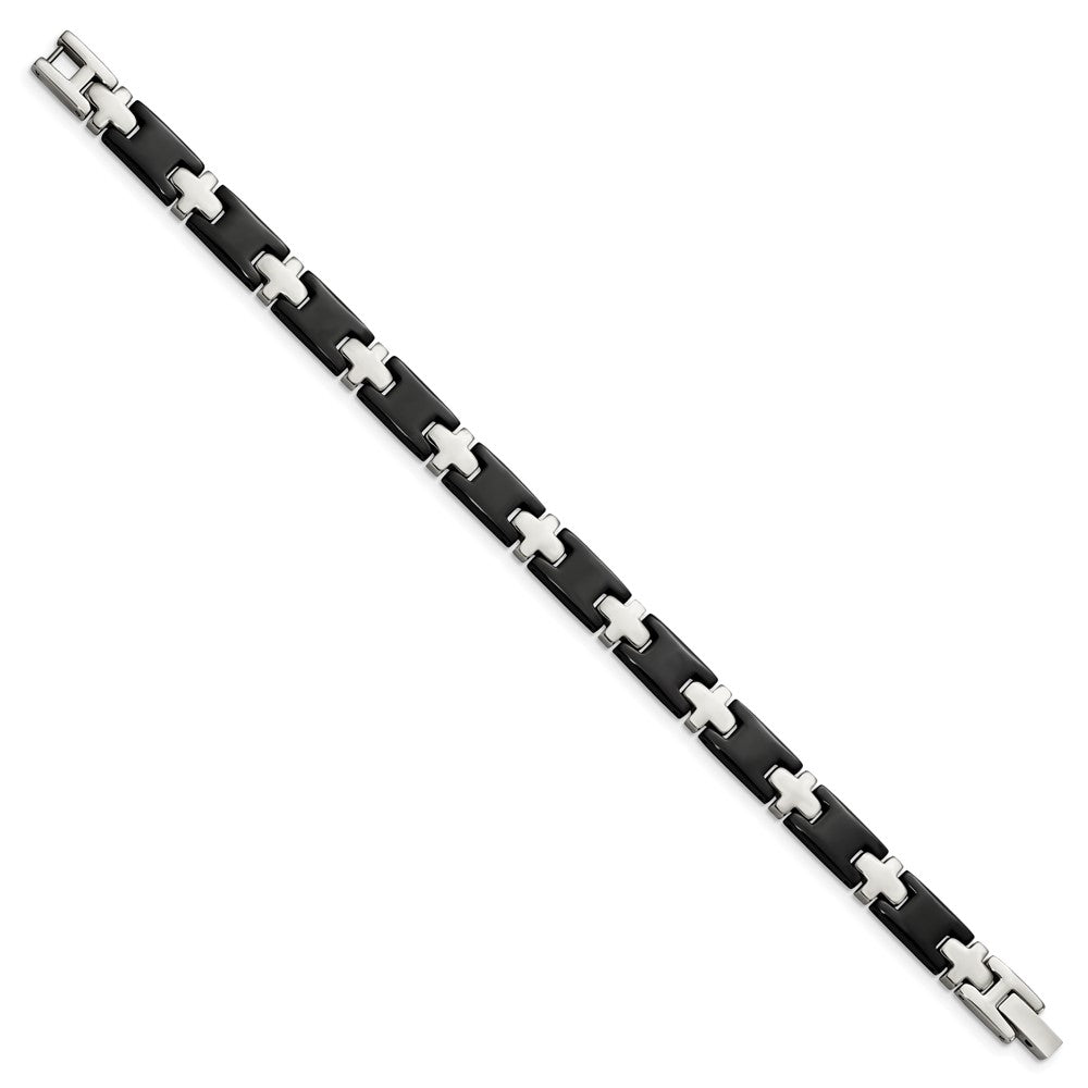 Alternate view of the Men&#39;s Stainless Steel and Black Plated Cross Link Bracelet, 8.25 Inch by The Black Bow Jewelry Co.