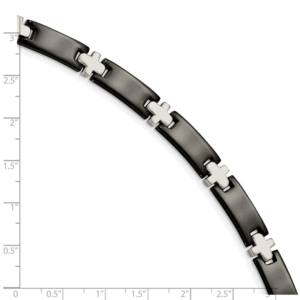 Alternate view of the Men&#39;s Stainless Steel and Black Plated Cross Link Bracelet, 8.25 Inch by The Black Bow Jewelry Co.