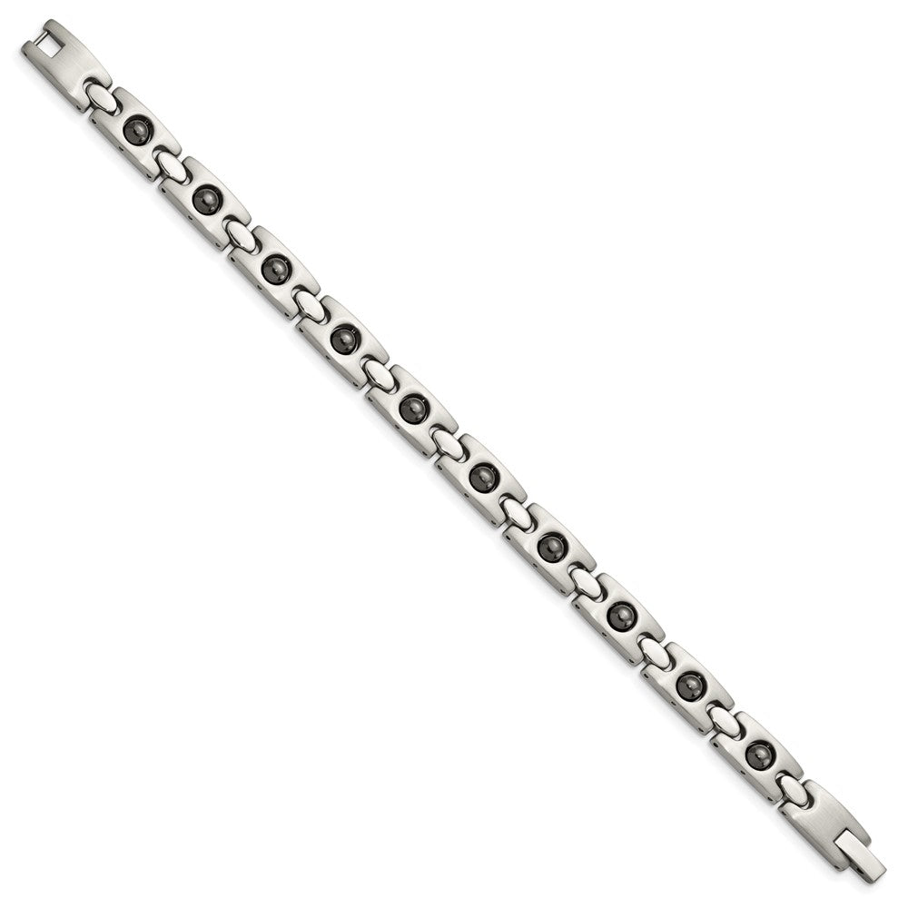 Alternate view of the Men&#39;s Stainless Steel &amp; Magnetic Black Plated Link Bracelet, 8.5 Inch by The Black Bow Jewelry Co.