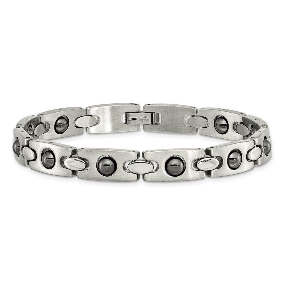 Alternate view of the Men&#39;s Stainless Steel &amp; Magnetic Black Plated Link Bracelet, 8.5 Inch by The Black Bow Jewelry Co.