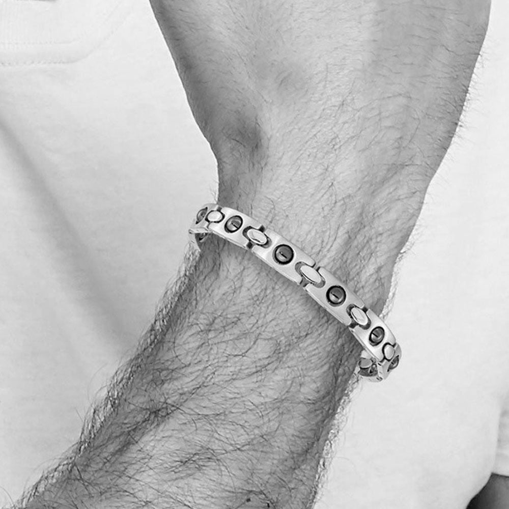 Alternate view of the Men&#39;s Stainless Steel &amp; Magnetic Black Plated Link Bracelet, 8.5 Inch by The Black Bow Jewelry Co.