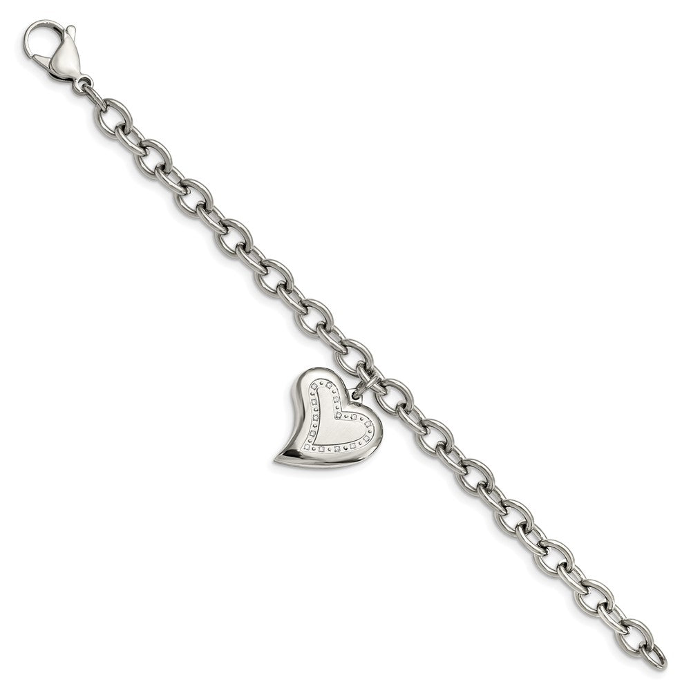 Alternate view of the Women&#39;s Stainless Steel Heart and CZ Charm Bracelet, 7.5 Inch by The Black Bow Jewelry Co.