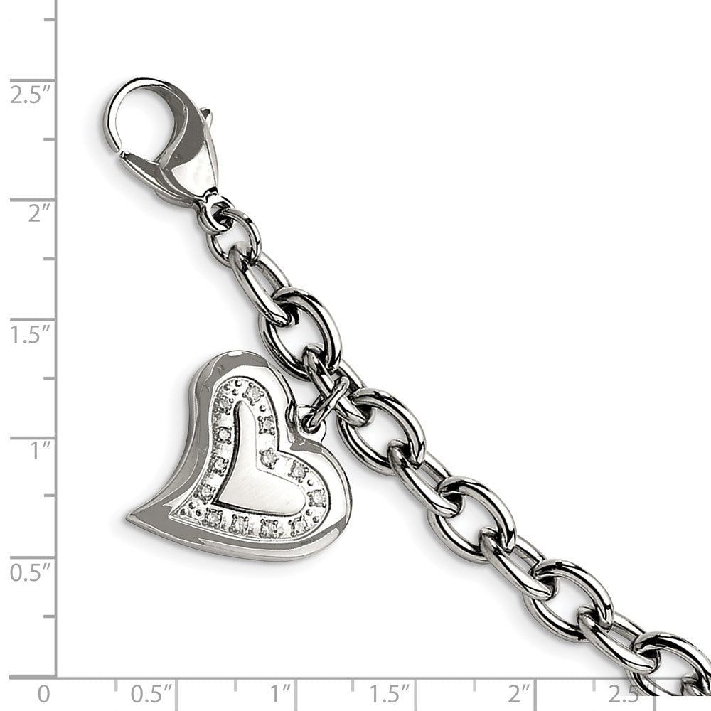 Alternate view of the Women&#39;s Stainless Steel Heart and CZ Charm Bracelet, 7.5 Inch by The Black Bow Jewelry Co.