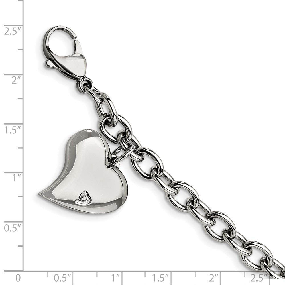 Alternate view of the Women's 6mm Stainless Steel Heart and CZ Charm Bracelet, 7.5 Inch by The Black Bow Jewelry Co.