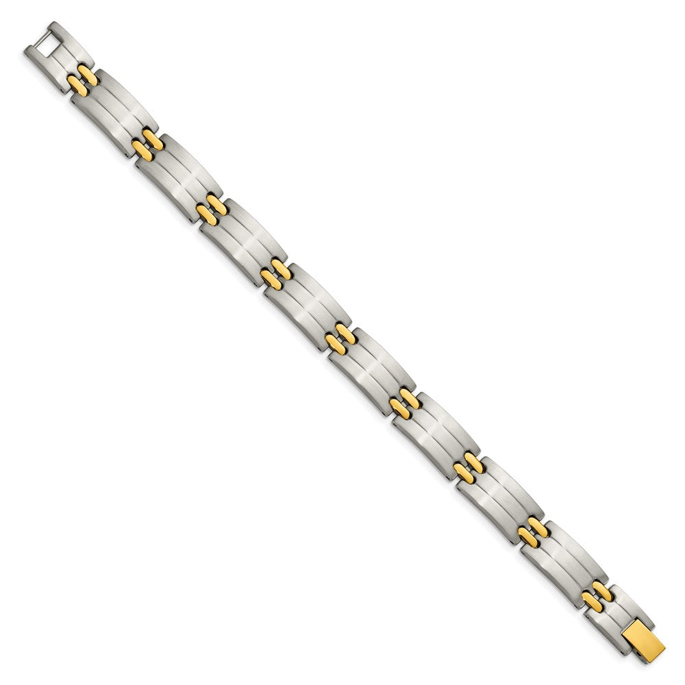 Alternate view of the Men&#39;s Stainless Steel and Yellow Gold Tone Plated Bracelet, 8.75 Inch by The Black Bow Jewelry Co.