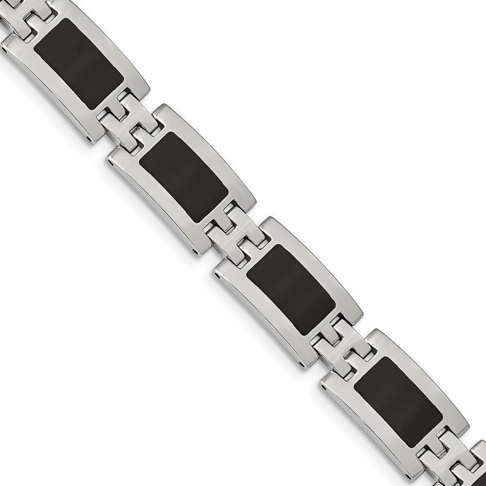 Men&#39;s Stainless Steel Black Enamel Bracelet, 9 Inch, Item B8188 by The Black Bow Jewelry Co.