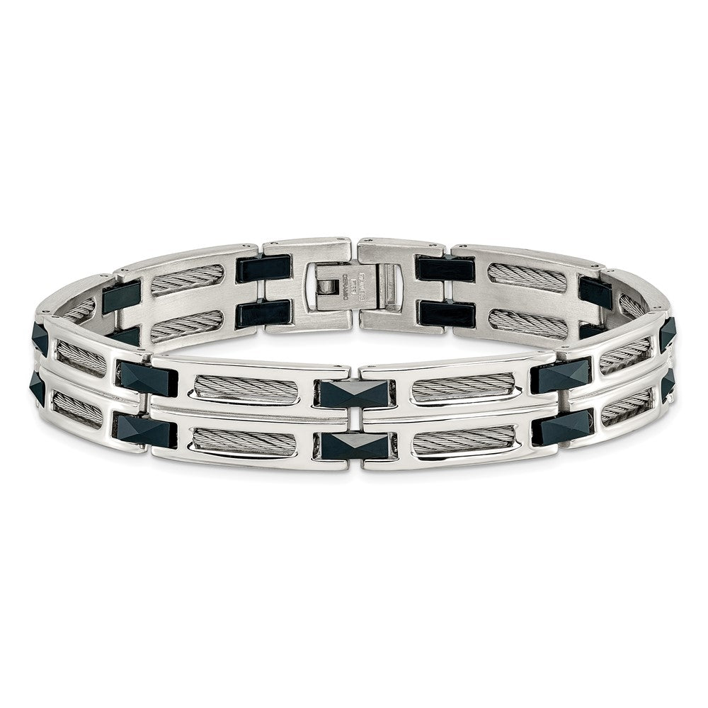 Alternate view of the Men&#39;s Stainless Steel and Blue Ceramic Link Bracelet, 8.75 Inch by The Black Bow Jewelry Co.