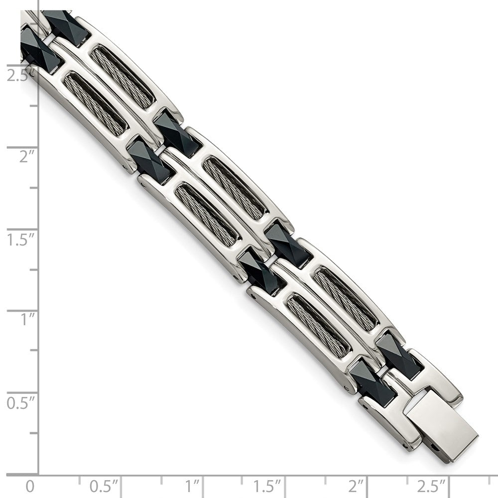 Alternate view of the Men&#39;s Stainless Steel and Blue Ceramic Link Bracelet, 8.75 Inch by The Black Bow Jewelry Co.