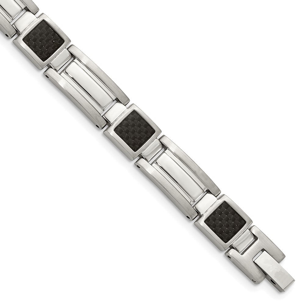 Men&#39;s Stainless Steel Carbon Fiber Link Bracelet, 8.75 Inch, Item B8200 by The Black Bow Jewelry Co.