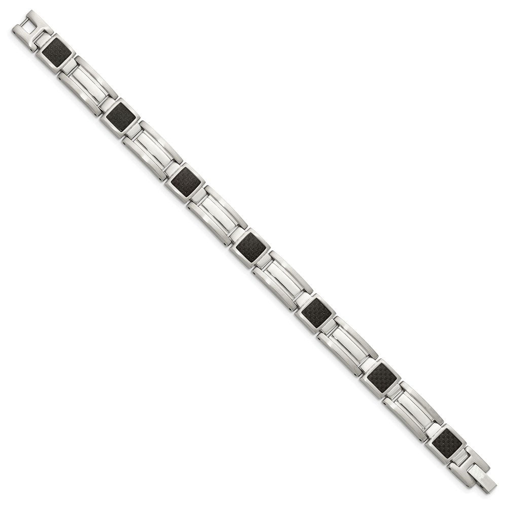 Alternate view of the Men&#39;s Stainless Steel Carbon Fiber Link Bracelet, 8.75 Inch by The Black Bow Jewelry Co.