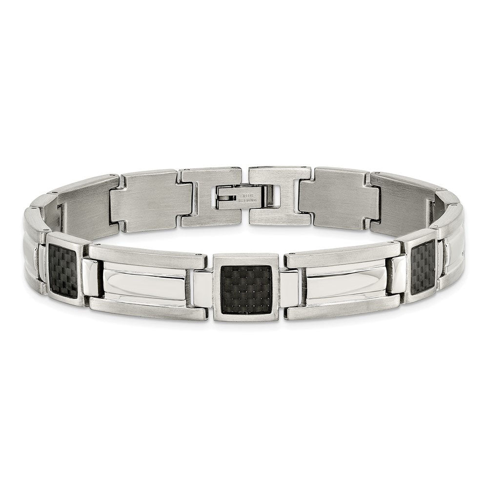 Alternate view of the Men&#39;s Stainless Steel Carbon Fiber Link Bracelet, 8.75 Inch by The Black Bow Jewelry Co.