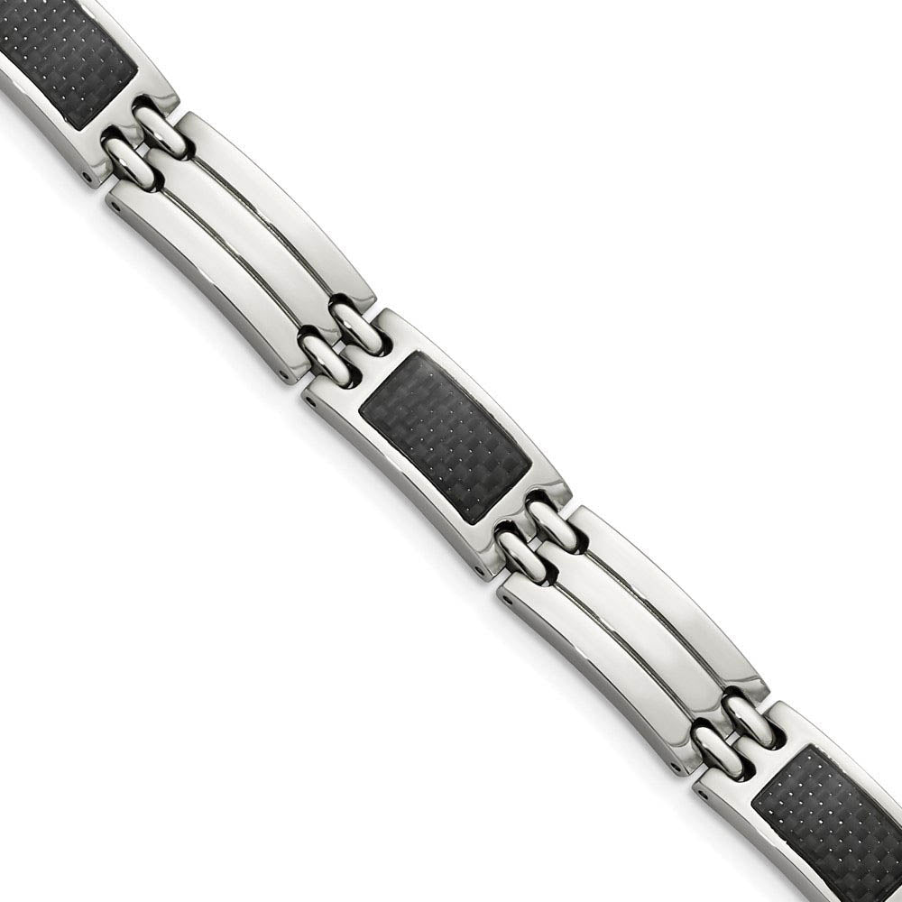 Men's 8mm Stainless Steel Carbon Fiber Link Bracelet, 8.5 Inch, Item B8201 by The Black Bow Jewelry Co.