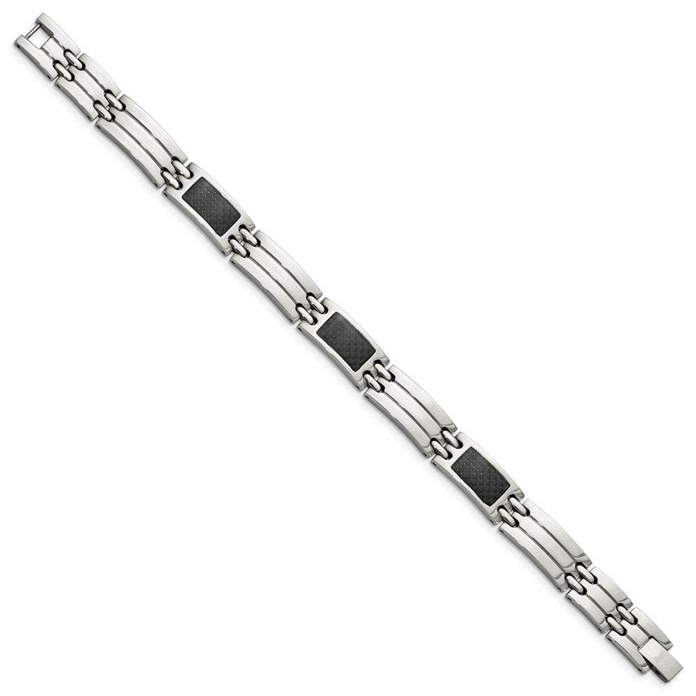 Alternate view of the Men's 8mm Stainless Steel Carbon Fiber Link Bracelet, 8.5 Inch by The Black Bow Jewelry Co.