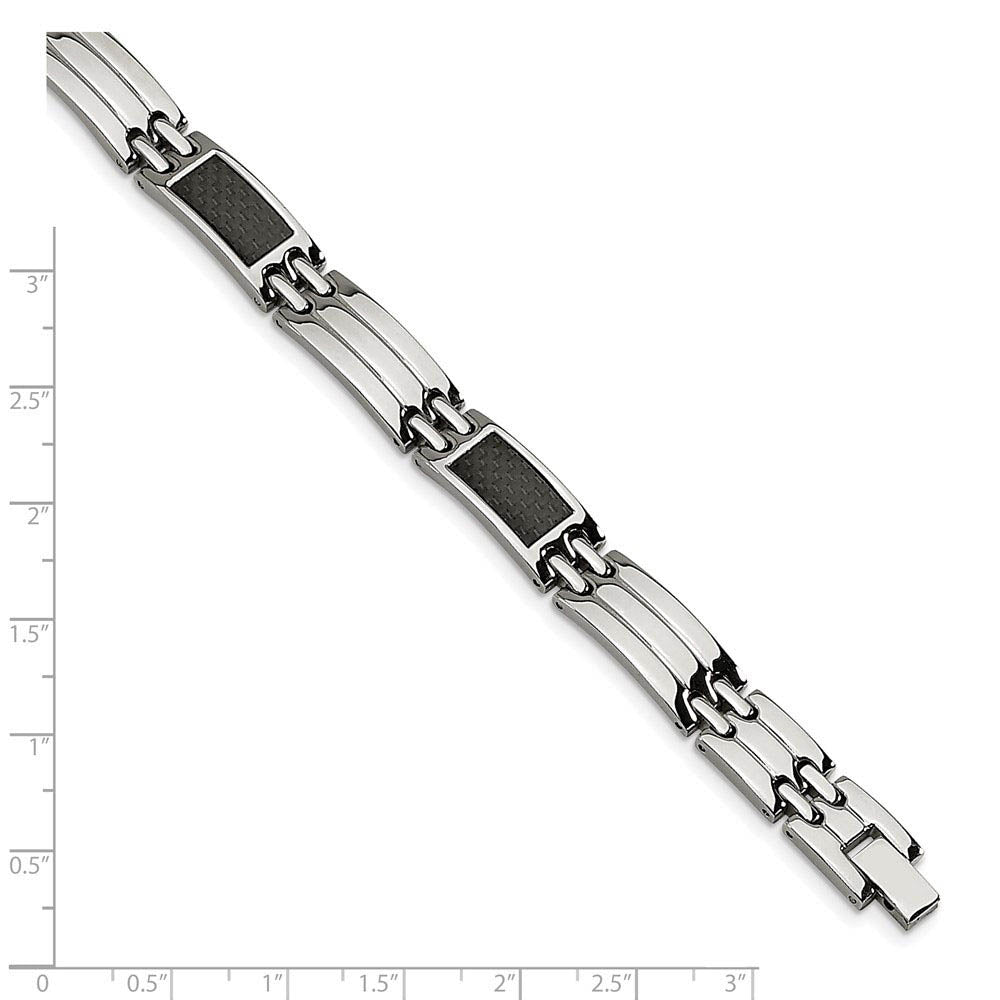 Alternate view of the Men's 8mm Stainless Steel Carbon Fiber Link Bracelet, 8.5 Inch by The Black Bow Jewelry Co.