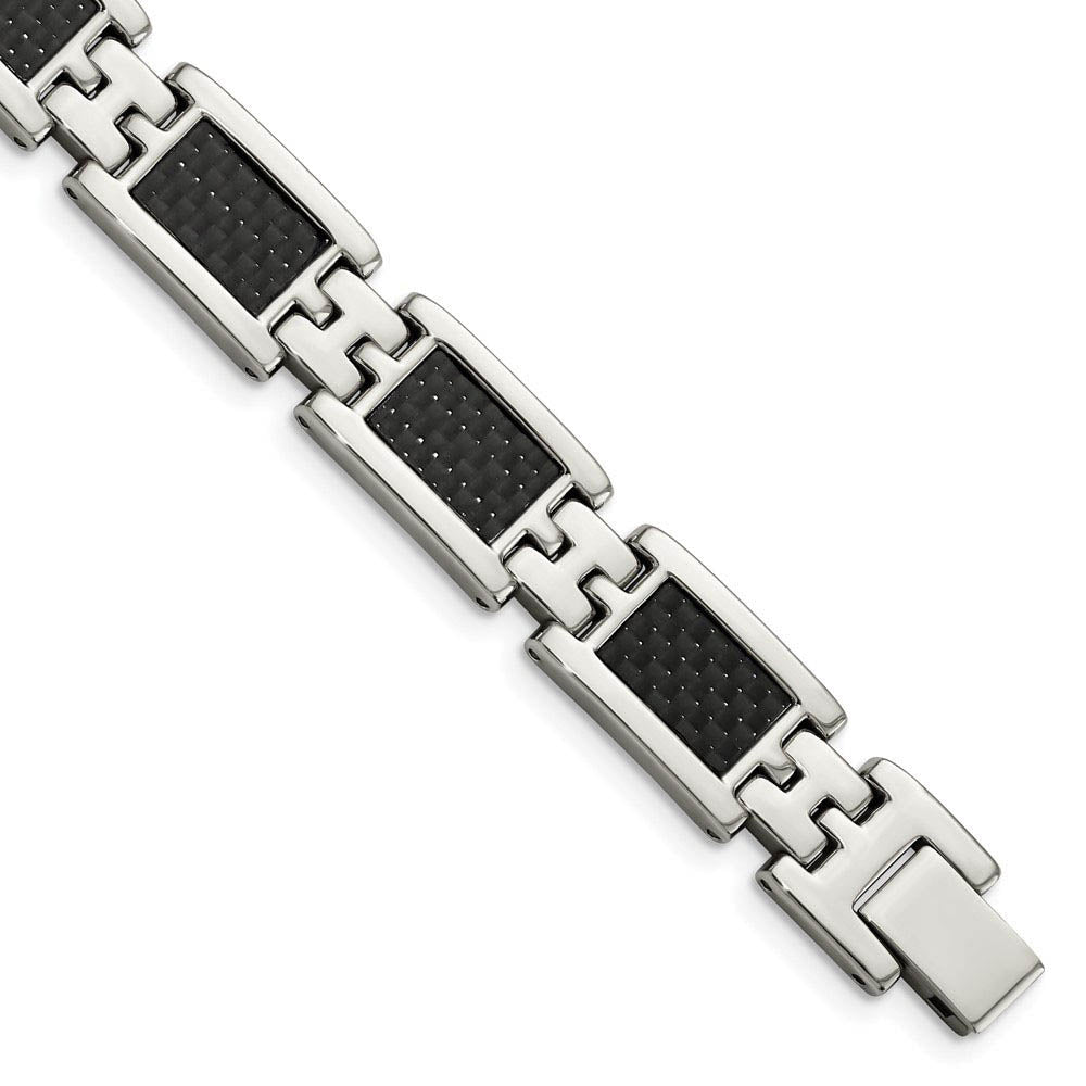 Men's 12mm Stainless Steel Carbon Fiber Link Bracelet, 9.25 Inch, Item B8205 by The Black Bow Jewelry Co.