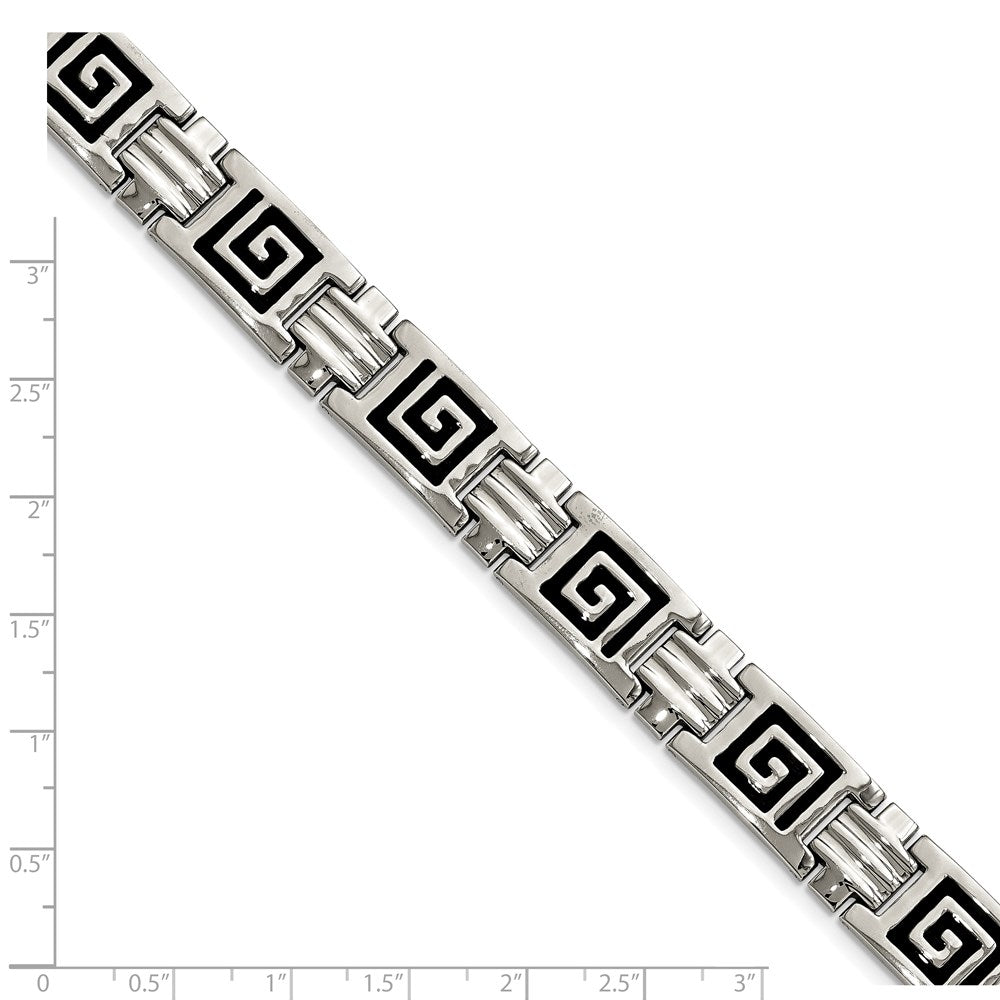 Alternate view of the Men&#39;s Stainless Steel Black Enamel Pathfinder Link Bracelet, 9 Inch by The Black Bow Jewelry Co.