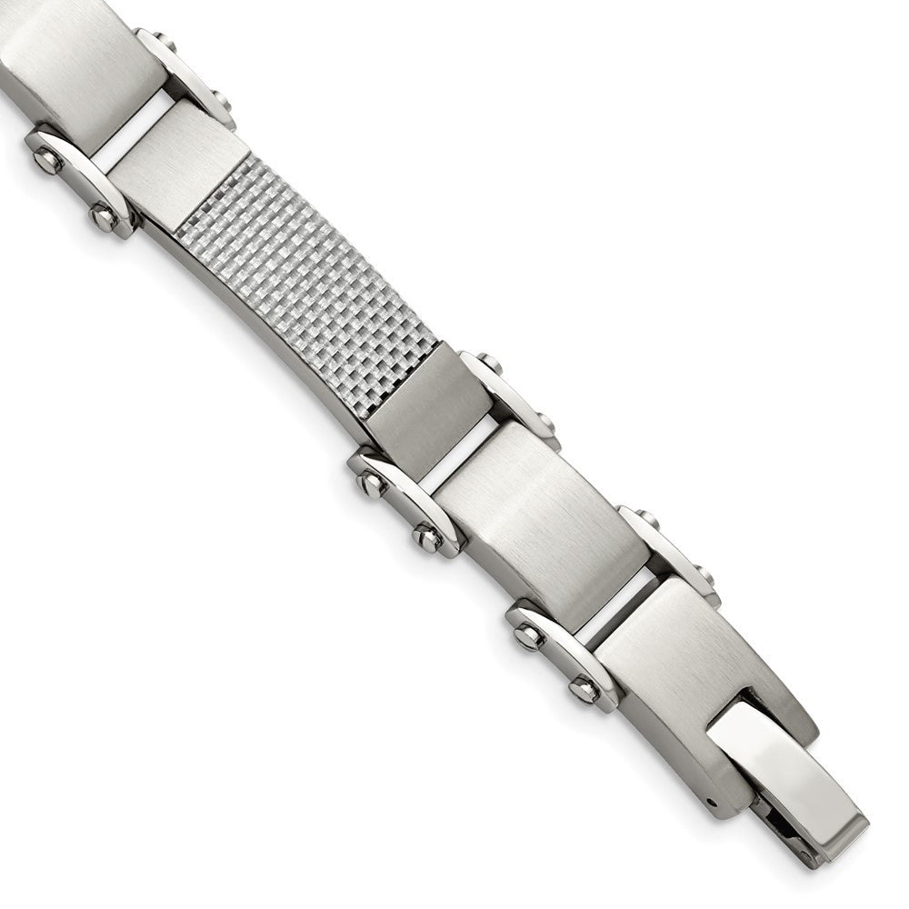 Men&#39;s Stainless Steel Gray Carbon Fiber Link Bracelet, 9 Inch, Item B8211 by The Black Bow Jewelry Co.