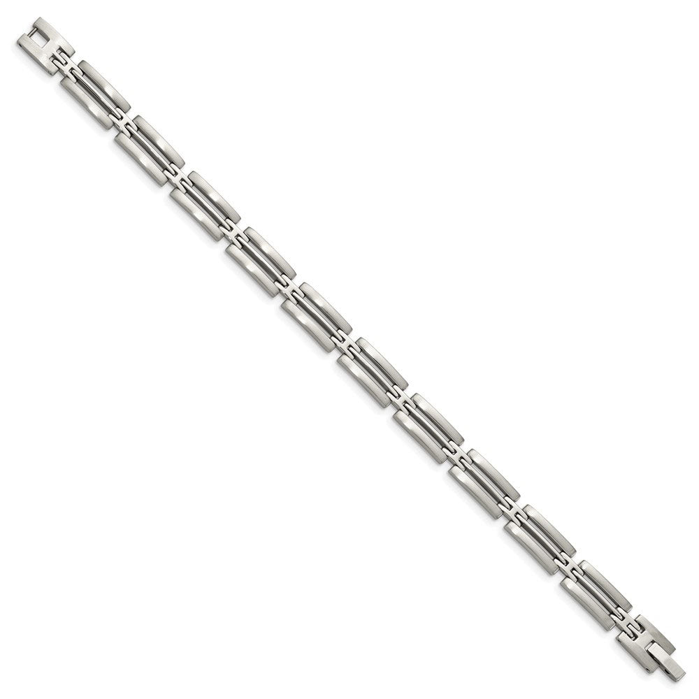 Alternate view of the Men&#39;s Stainless Steel Multi Finish Detailed Link Bracelet, 8.75 Inch by The Black Bow Jewelry Co.