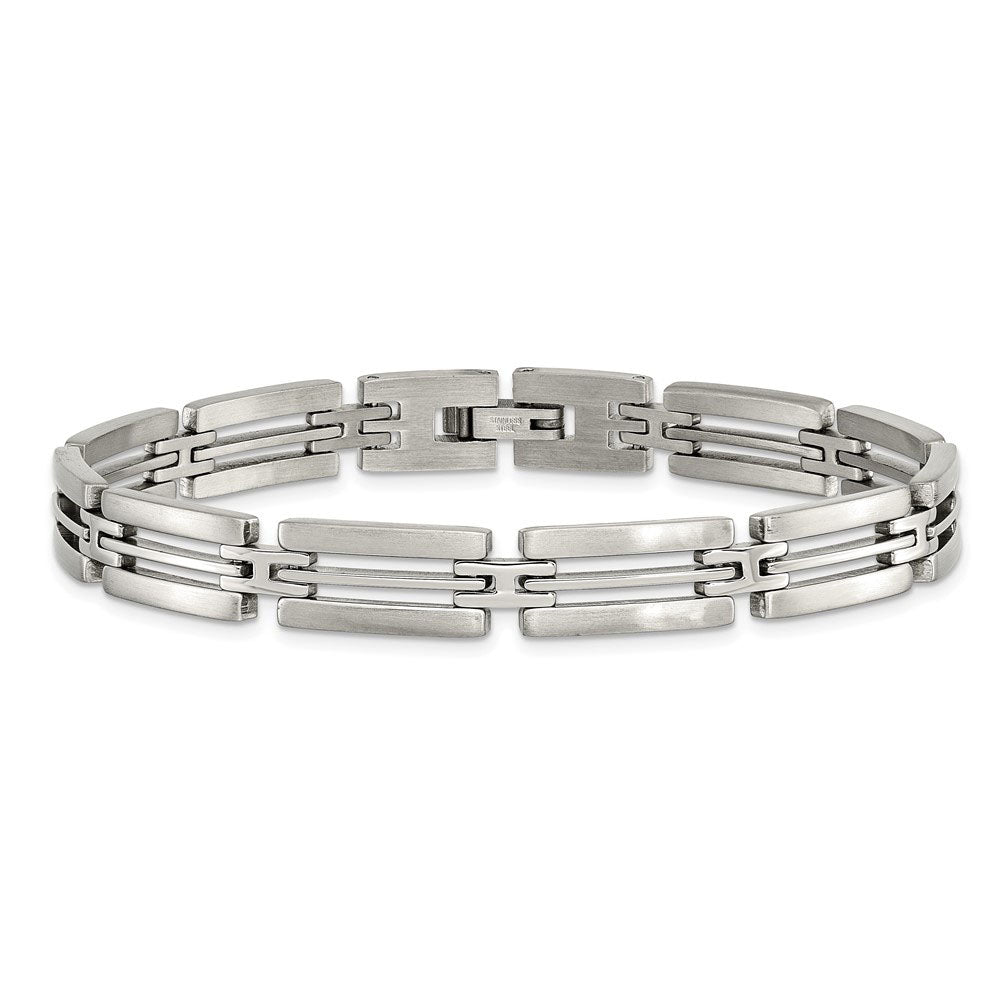 Alternate view of the Men&#39;s Stainless Steel Multi Finish Detailed Link Bracelet, 8.75 Inch by The Black Bow Jewelry Co.