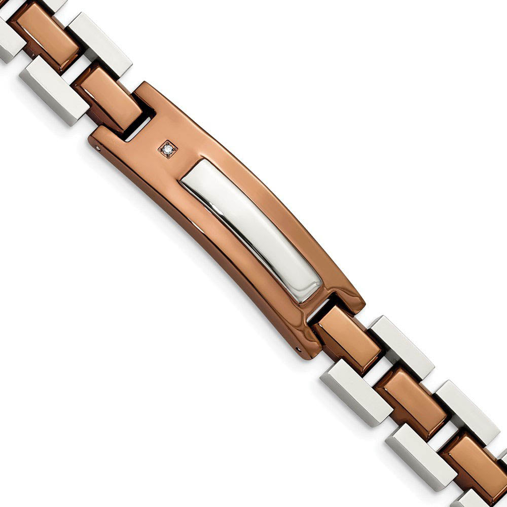 Men's Stainless Steel, Cognac Plated & Diamond I.D. Bracelet, 8.5 Inch, Item B8226 by The Black Bow Jewelry Co.