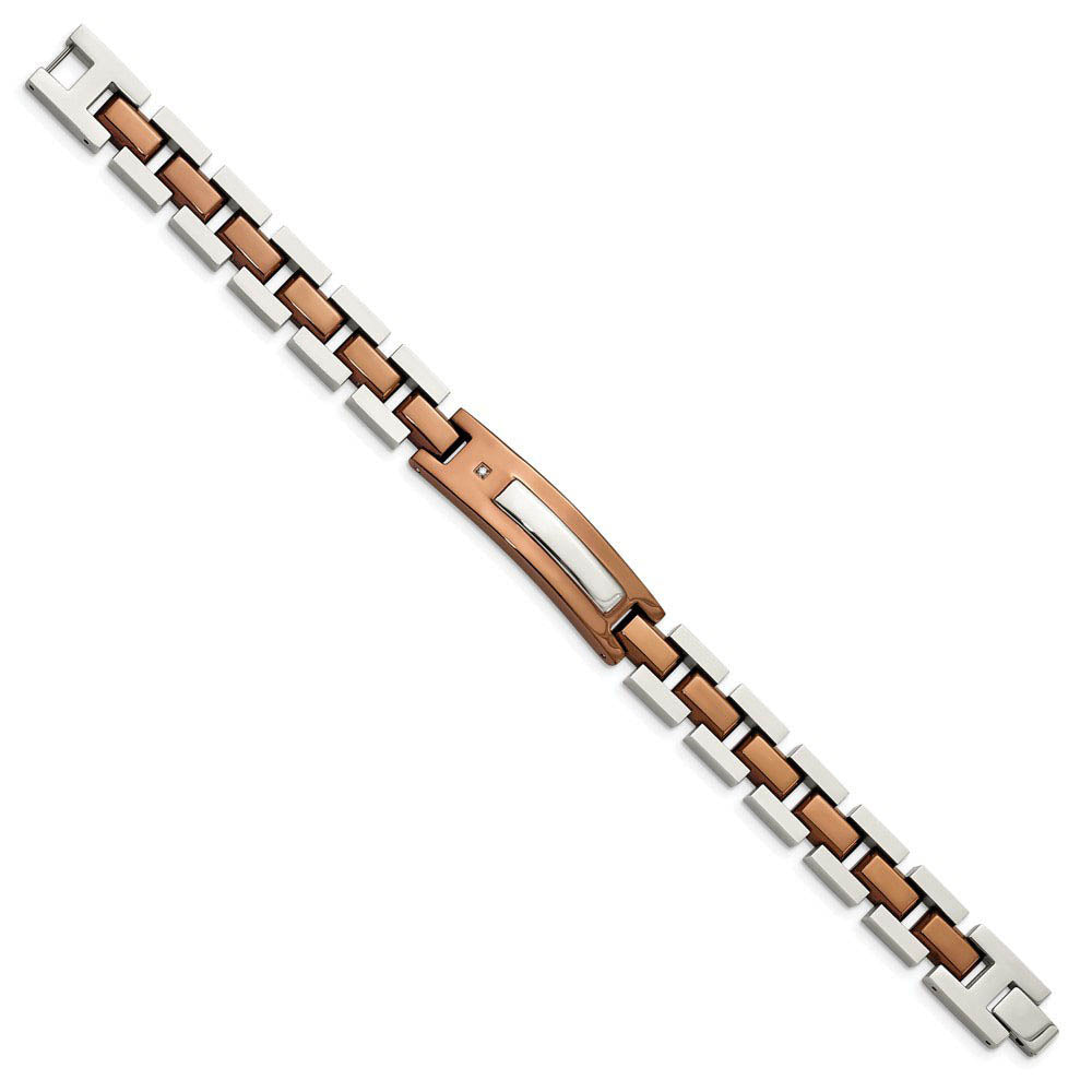 Alternate view of the Men's Stainless Steel, Cognac Plated & Diamond I.D. Bracelet, 8.5 Inch by The Black Bow Jewelry Co.