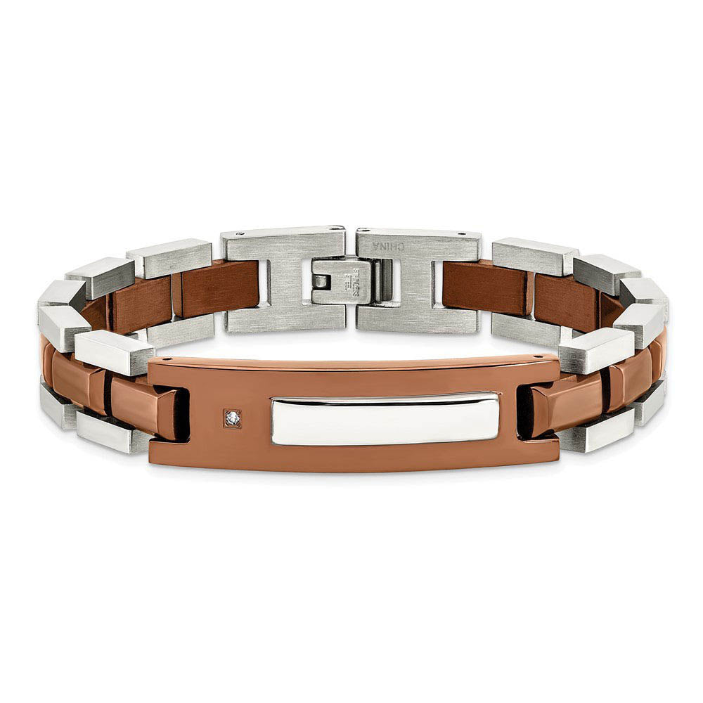 Alternate view of the Men's Stainless Steel, Cognac Plated & Diamond I.D. Bracelet, 8.5 Inch by The Black Bow Jewelry Co.