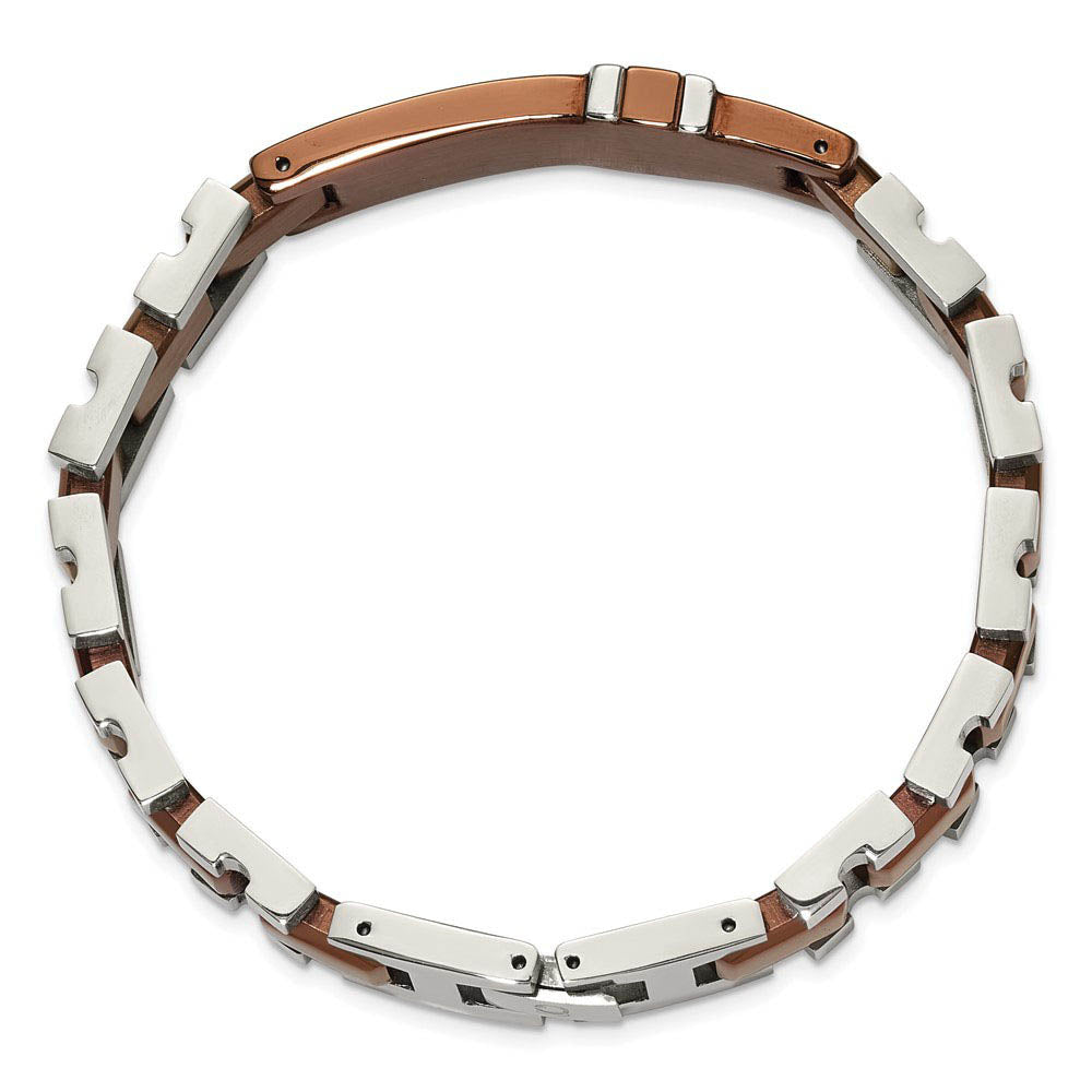 Alternate view of the Men's Stainless Steel, Cognac Plated & Diamond I.D. Bracelet, 8.5 Inch by The Black Bow Jewelry Co.