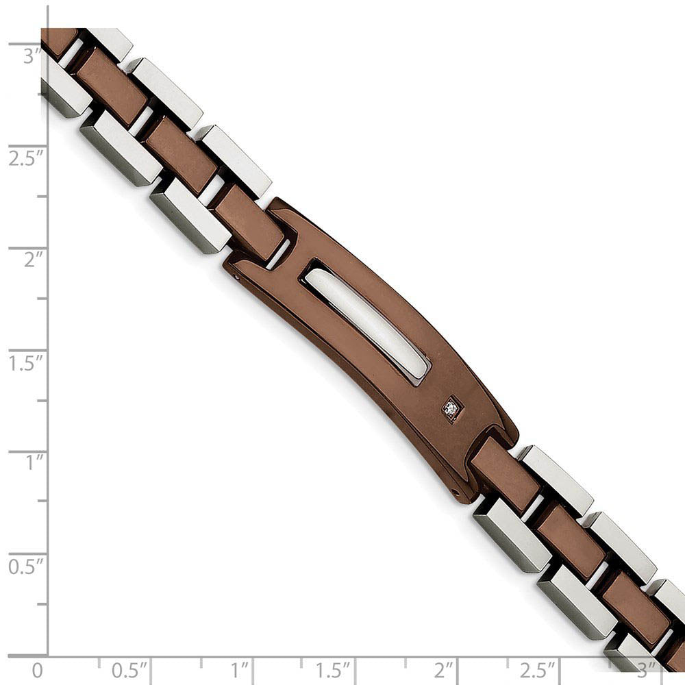 Alternate view of the Men's Stainless Steel, Cognac Plated & Diamond I.D. Bracelet, 8.5 Inch by The Black Bow Jewelry Co.