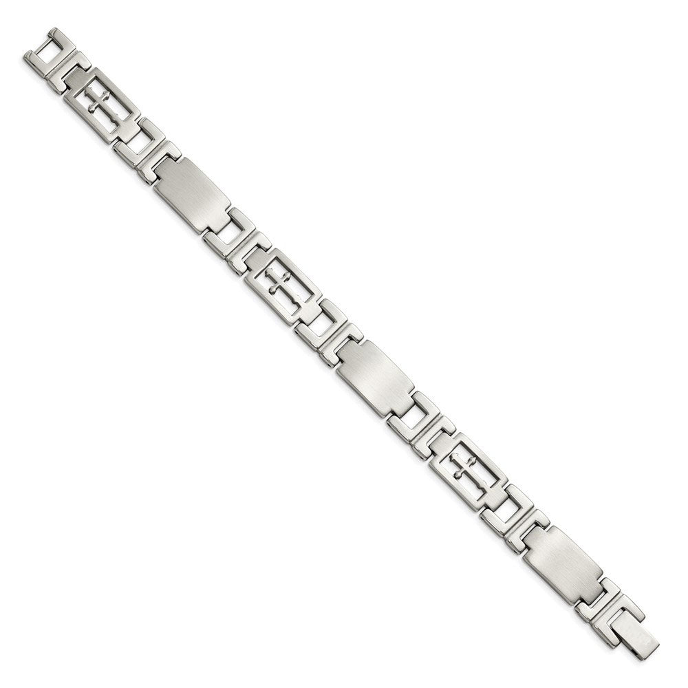 Alternate view of the Men&#39;s Stainless Steel 11mm Cross Link Bracelet, 8.5 Inch by The Black Bow Jewelry Co.