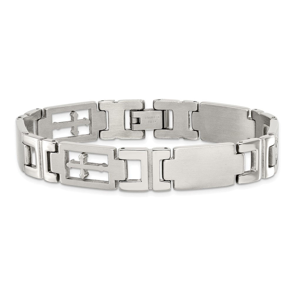 Alternate view of the Men&#39;s Stainless Steel 11mm Cross Link Bracelet, 8.5 Inch by The Black Bow Jewelry Co.