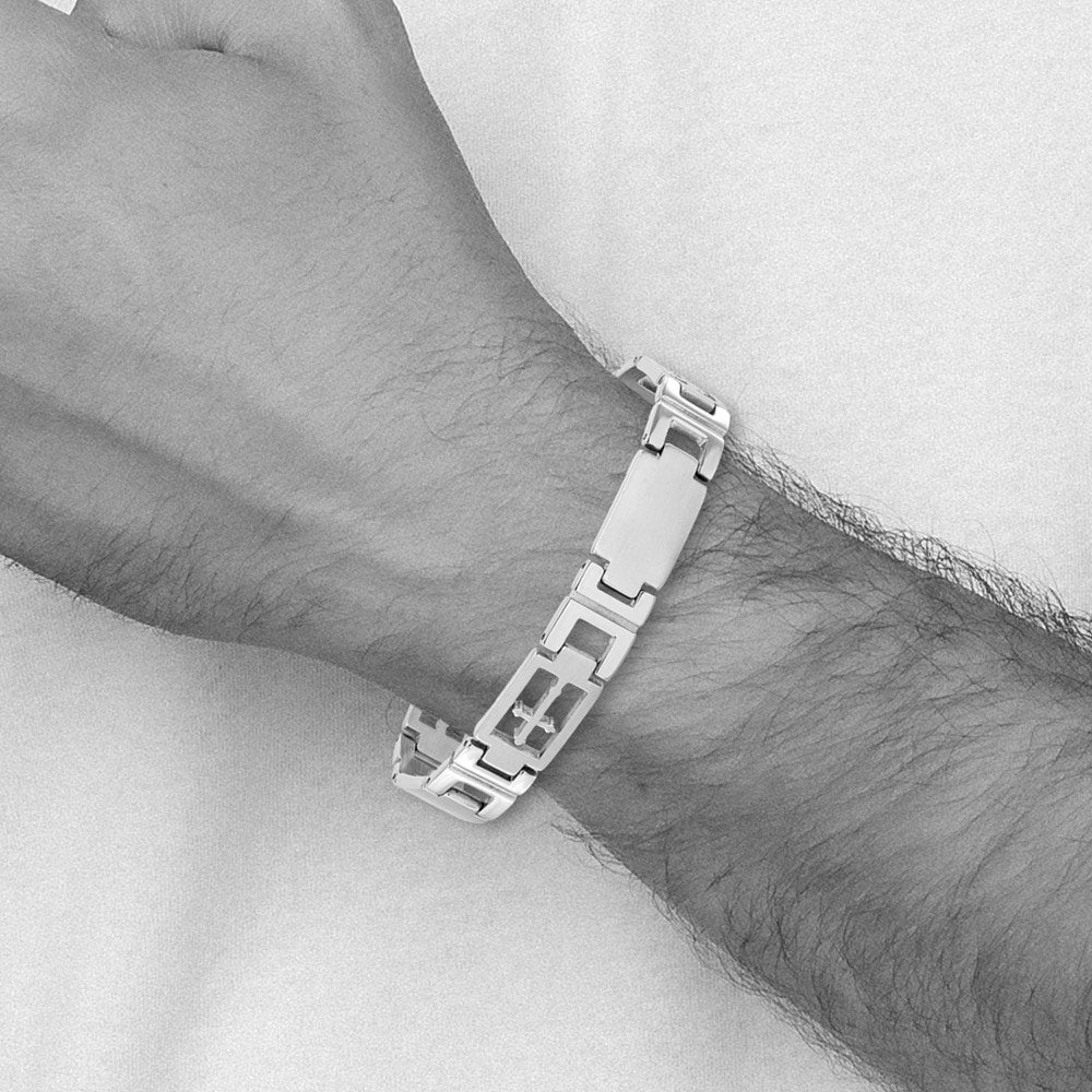 Alternate view of the Men&#39;s Stainless Steel 11mm Cross Link Bracelet, 8.5 Inch by The Black Bow Jewelry Co.