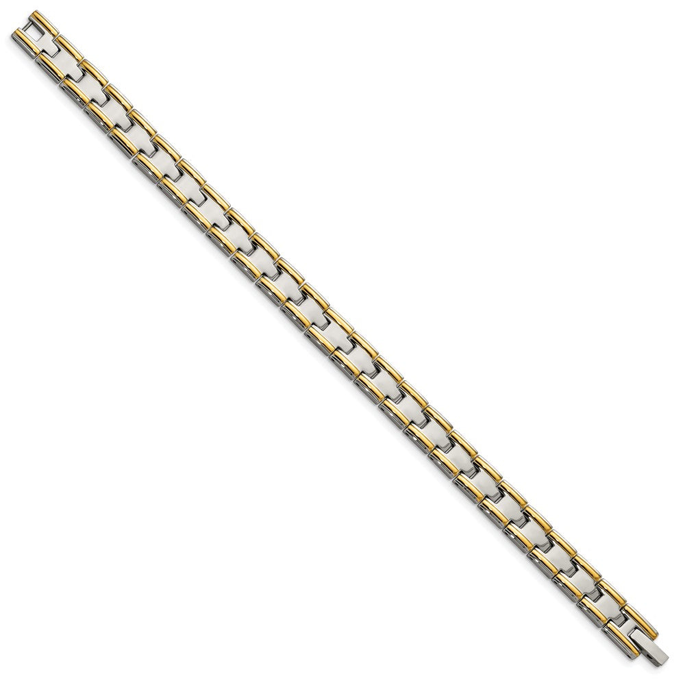 Alternate view of the Men&#39;s Stainless Steel &amp; Gold Tone Plated 8mm Link Bracelet, 8.5 Inch by The Black Bow Jewelry Co.