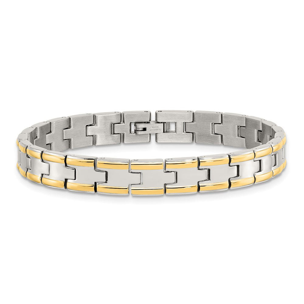 Alternate view of the Men&#39;s Stainless Steel &amp; Gold Tone Plated 8mm Link Bracelet, 8.5 Inch by The Black Bow Jewelry Co.