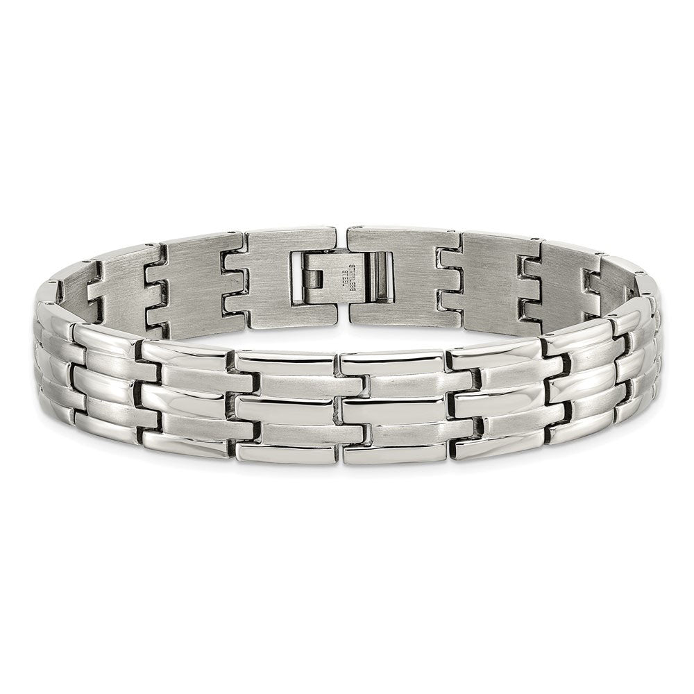 Alternate view of the Men&#39;s Stainless Steel Brushed and Polished 11mm Bracelet, 8.5 Inch by The Black Bow Jewelry Co.