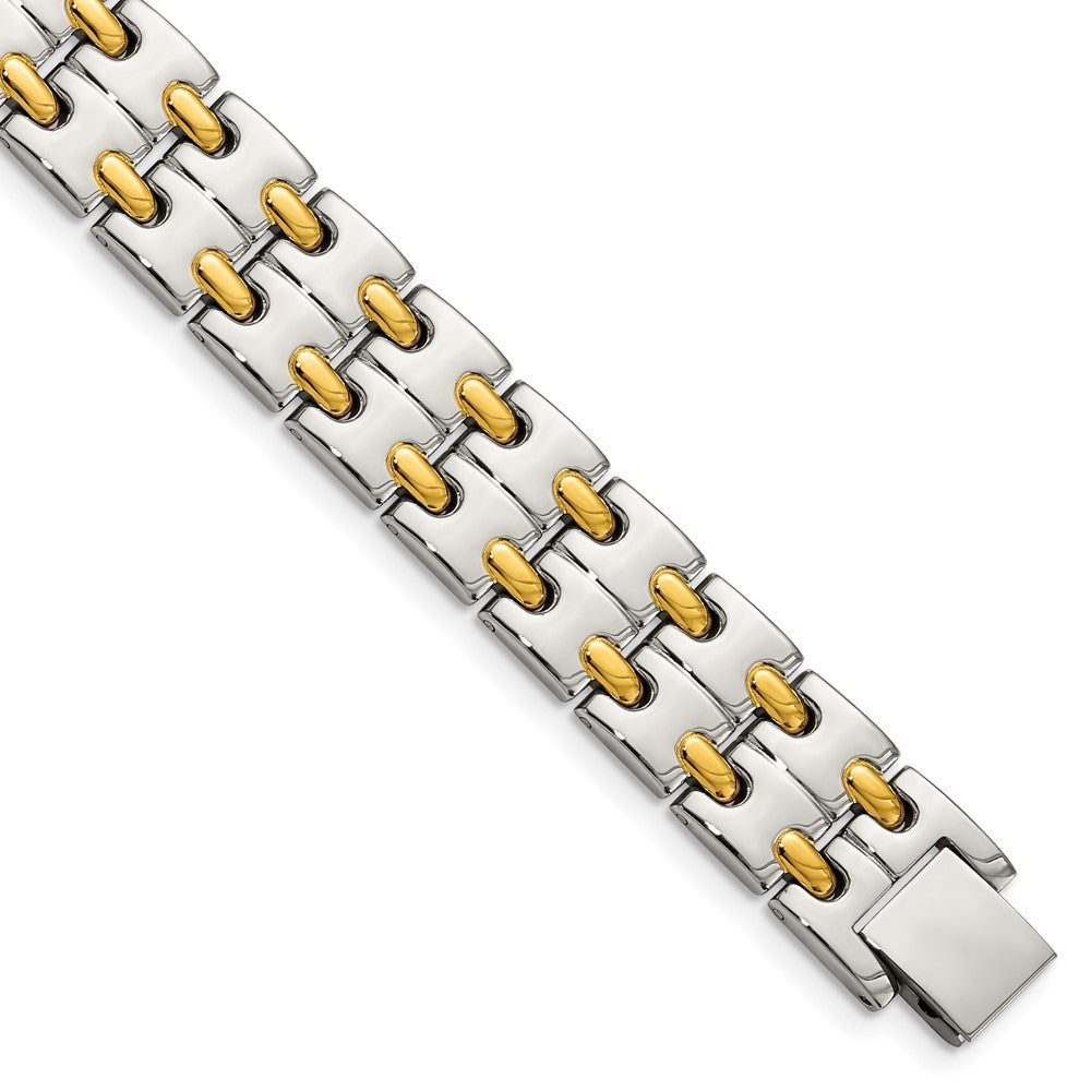 Men&#39;s Stainless Steel &amp; Gold Tone, 13mm Link Bracelet, 8.5 Inch, Item B8247 by The Black Bow Jewelry Co.