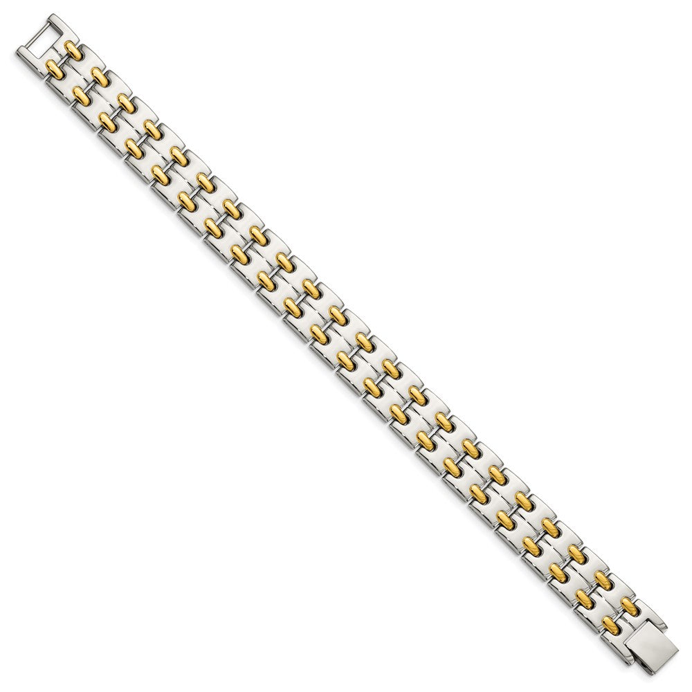 Alternate view of the Men&#39;s Stainless Steel &amp; Gold Tone, 13mm Link Bracelet, 8.5 Inch by The Black Bow Jewelry Co.