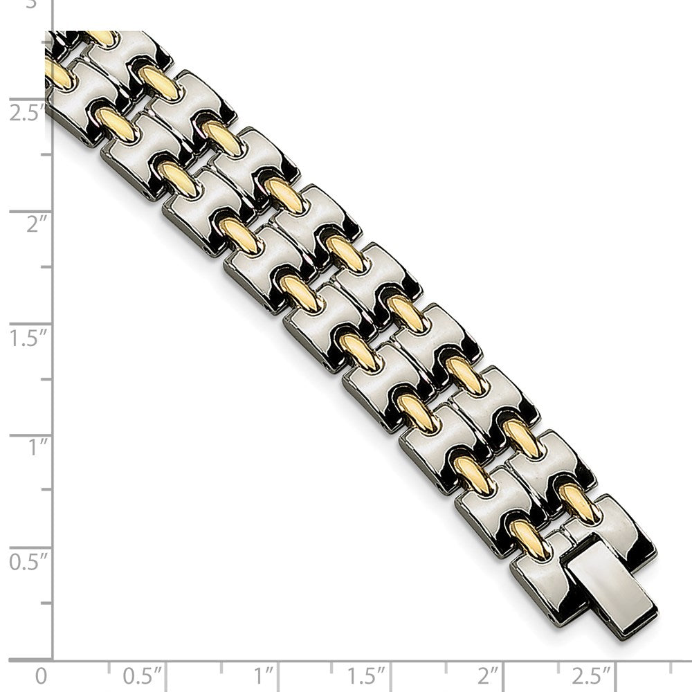 Alternate view of the Men&#39;s Stainless Steel &amp; Gold Tone, 13mm Link Bracelet, 8.5 Inch by The Black Bow Jewelry Co.